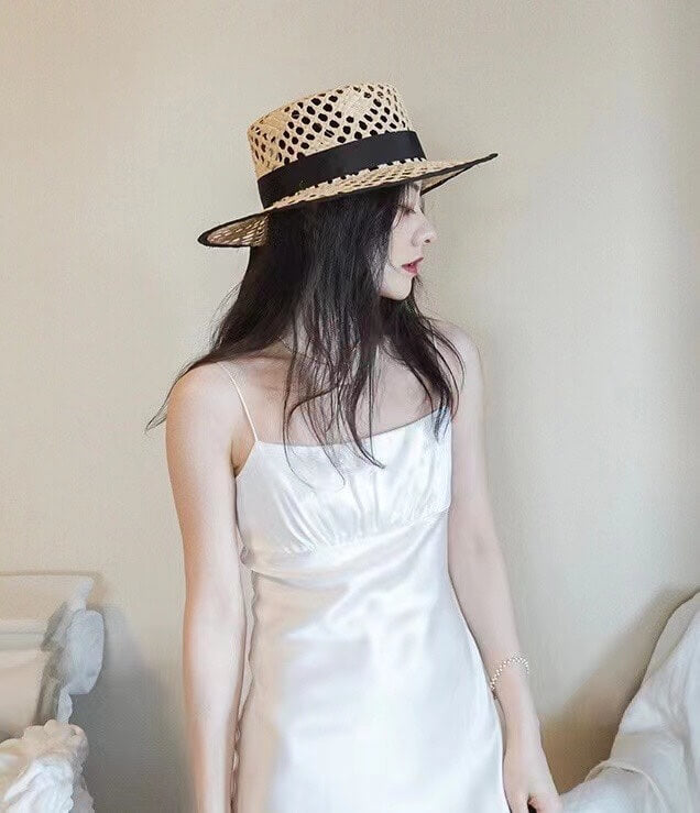 Fashion Versatile Hollow Flat Top Straw Hat MZ13168A5