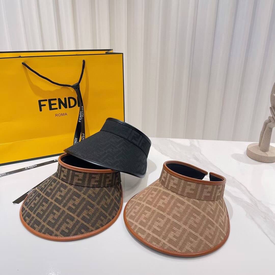 Fendi Summer European and American Style Black Gum Classic New Travel Sunscreen Empty Top Hat MZ13168A16