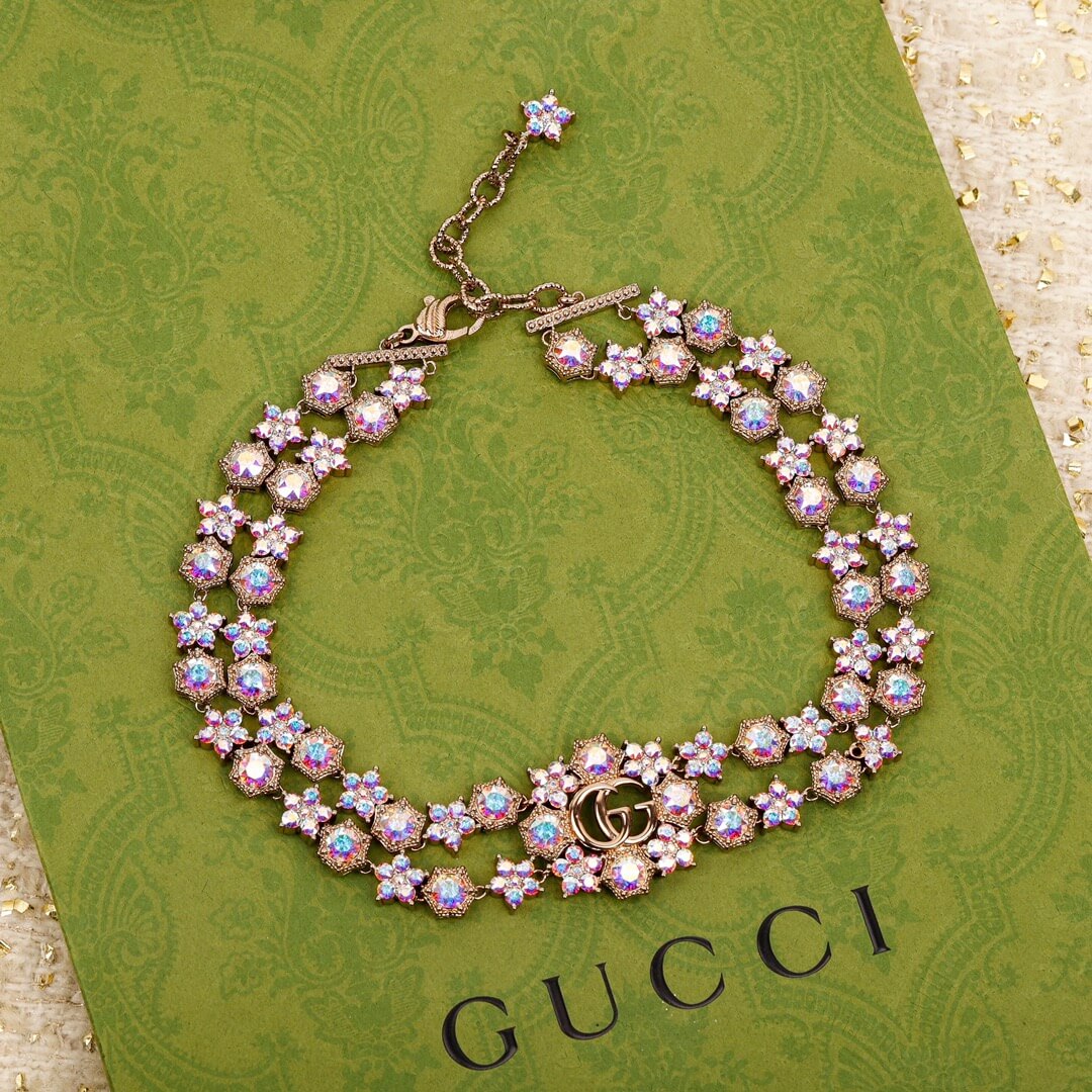 Gucci Personalized Fashion Flower Full Diamond Double Necklace XL13168A14