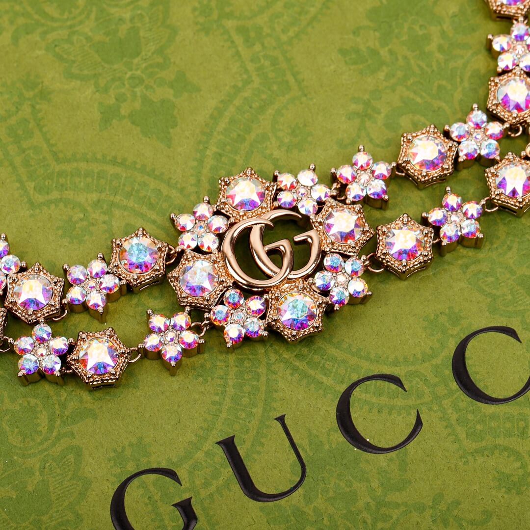 Gucci Personalized Fashion Flower Full Diamond Double Necklace XL13168A14