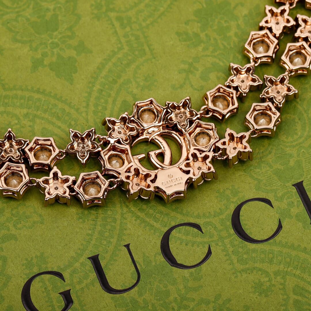 Gucci Personalized Fashion Flower Full Diamond Double Necklace XL13168A14