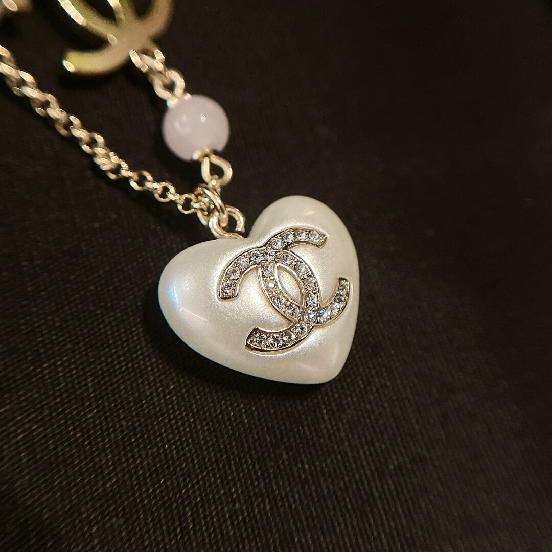 CHA HCD010 Heart Pearl and Rhinestone Necklace Free shipping