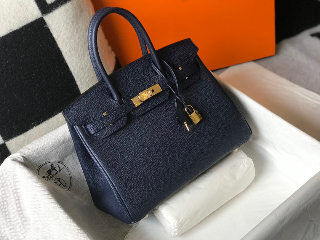 HM BIRKIN BAGS 30 TOGO LEATHER DARK NAVY BLUE GOLD HARDWARE