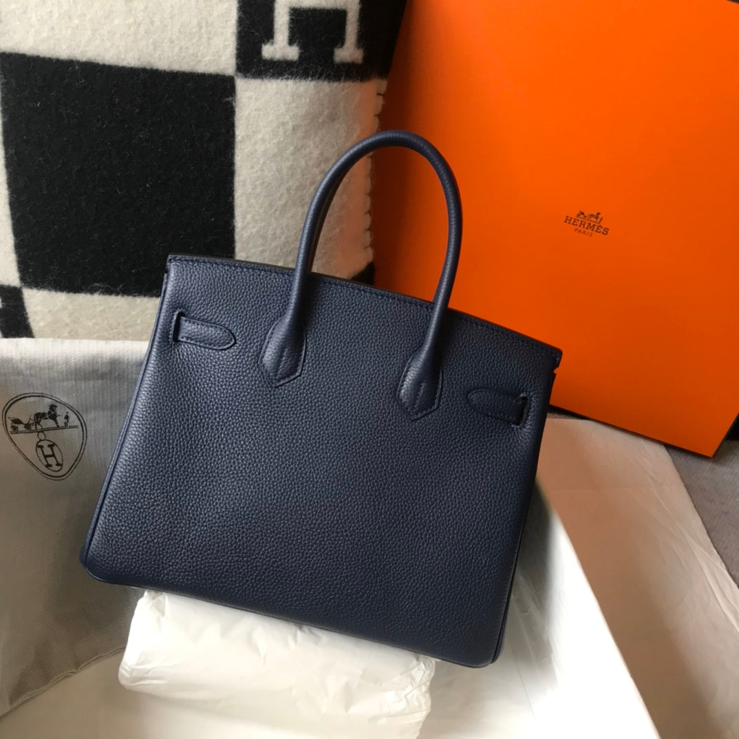 HM BIRKIN BAGS 30 TOGO LEATHER DARK NAVY BLUE GOLD HARDWARE