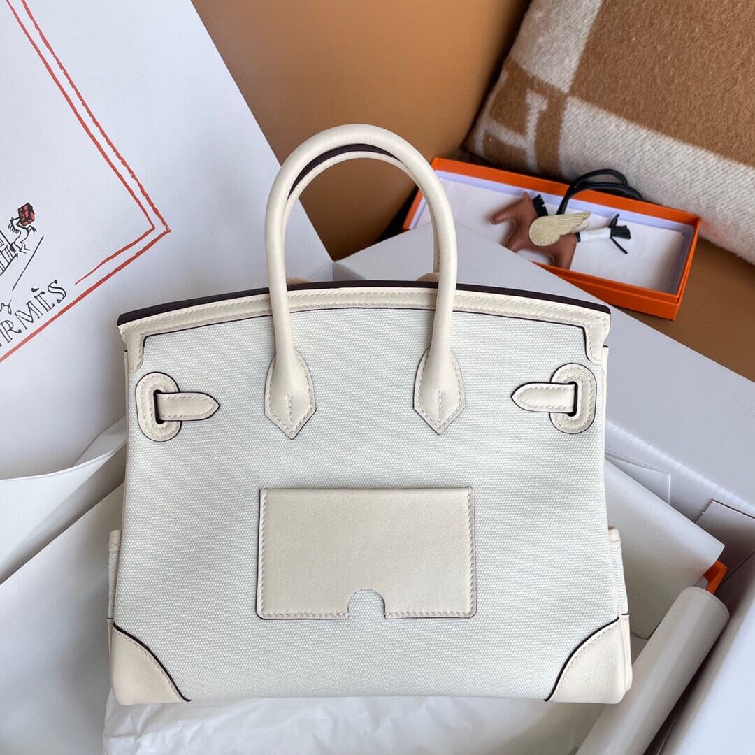 HM Birkin Cargo 25 canvas with swift leather White