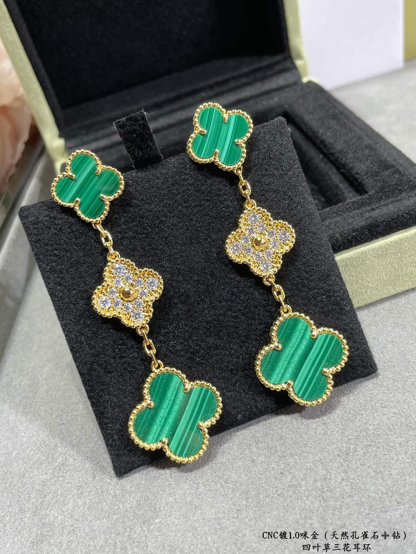 High fashion limited edition vca Four-leaf clover natural Malachite Earrings EH13168A2