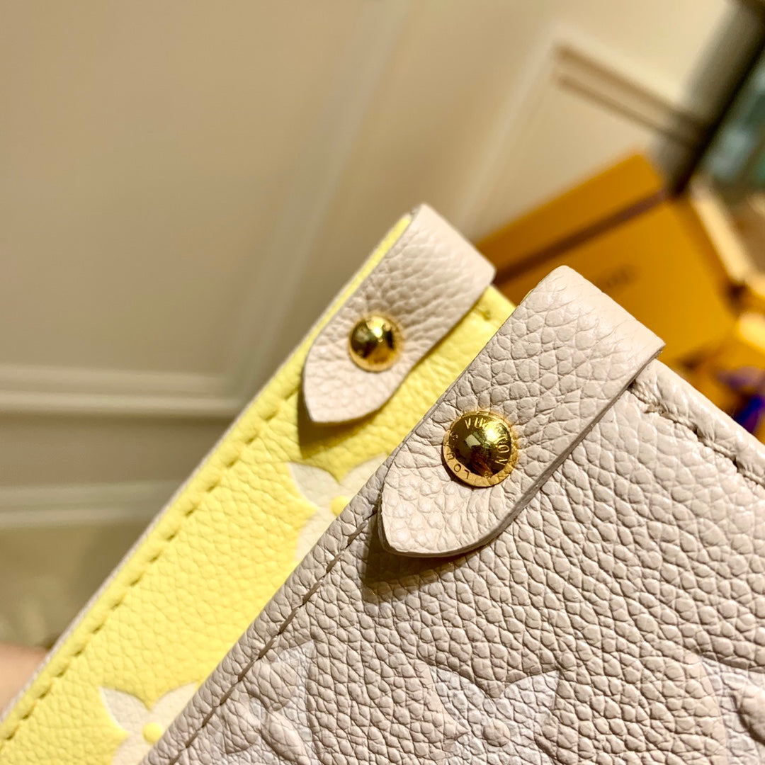 ONTHEGO MM BAG M46128 MONOGRAM EMPREINTE TOTE BAG  Beige/Pink/Yellow