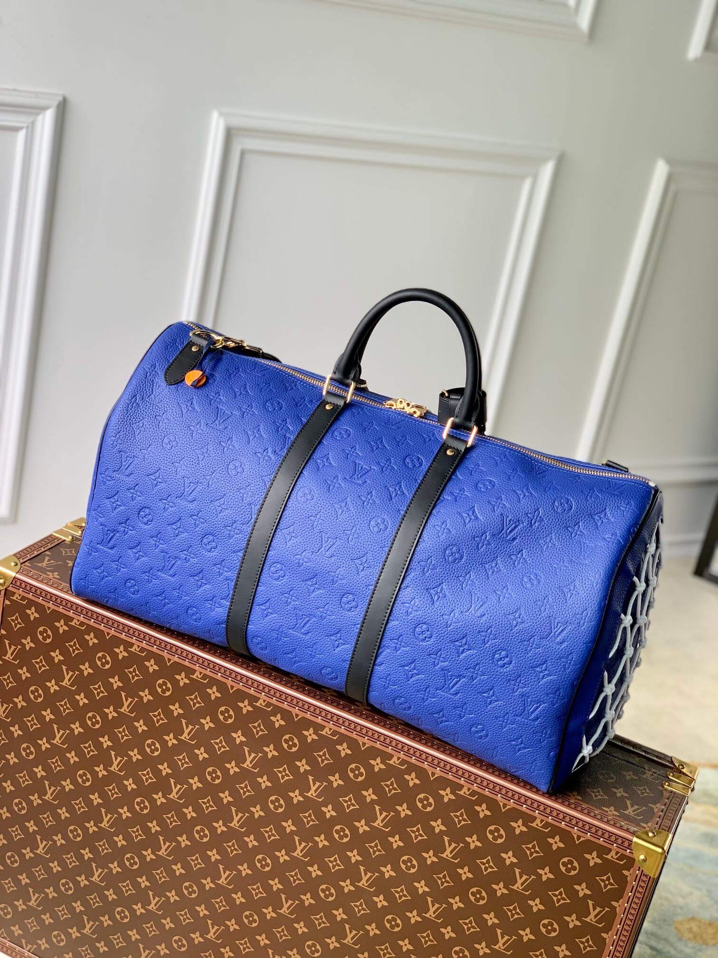 M21105 Keepall Bandoulière 55 Taurillon Handbag travel bag blue calfskin Monogram