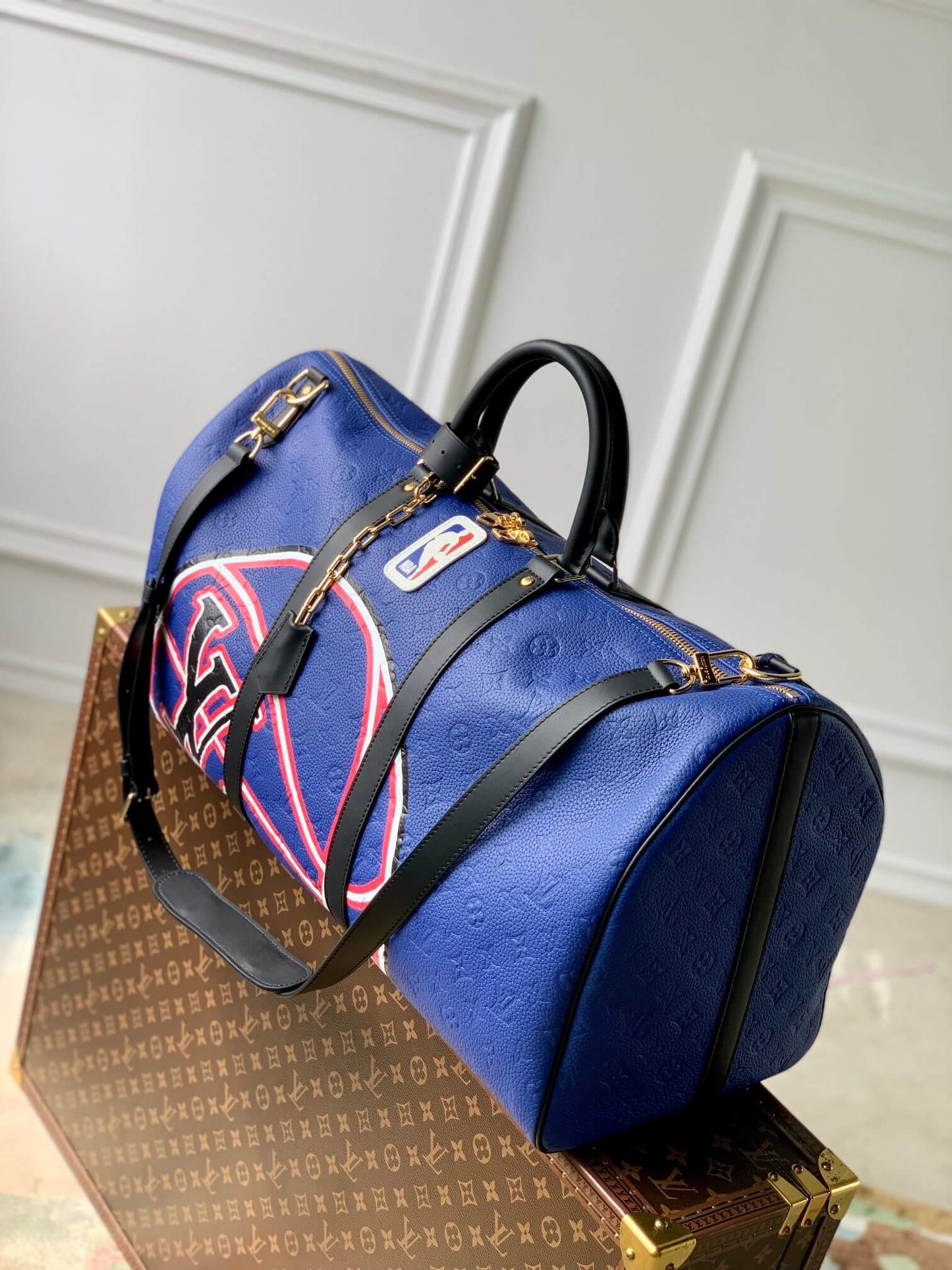 M21105 Keepall Bandoulière 55 Taurillon Handbag travel bag blue calfskin Monogram