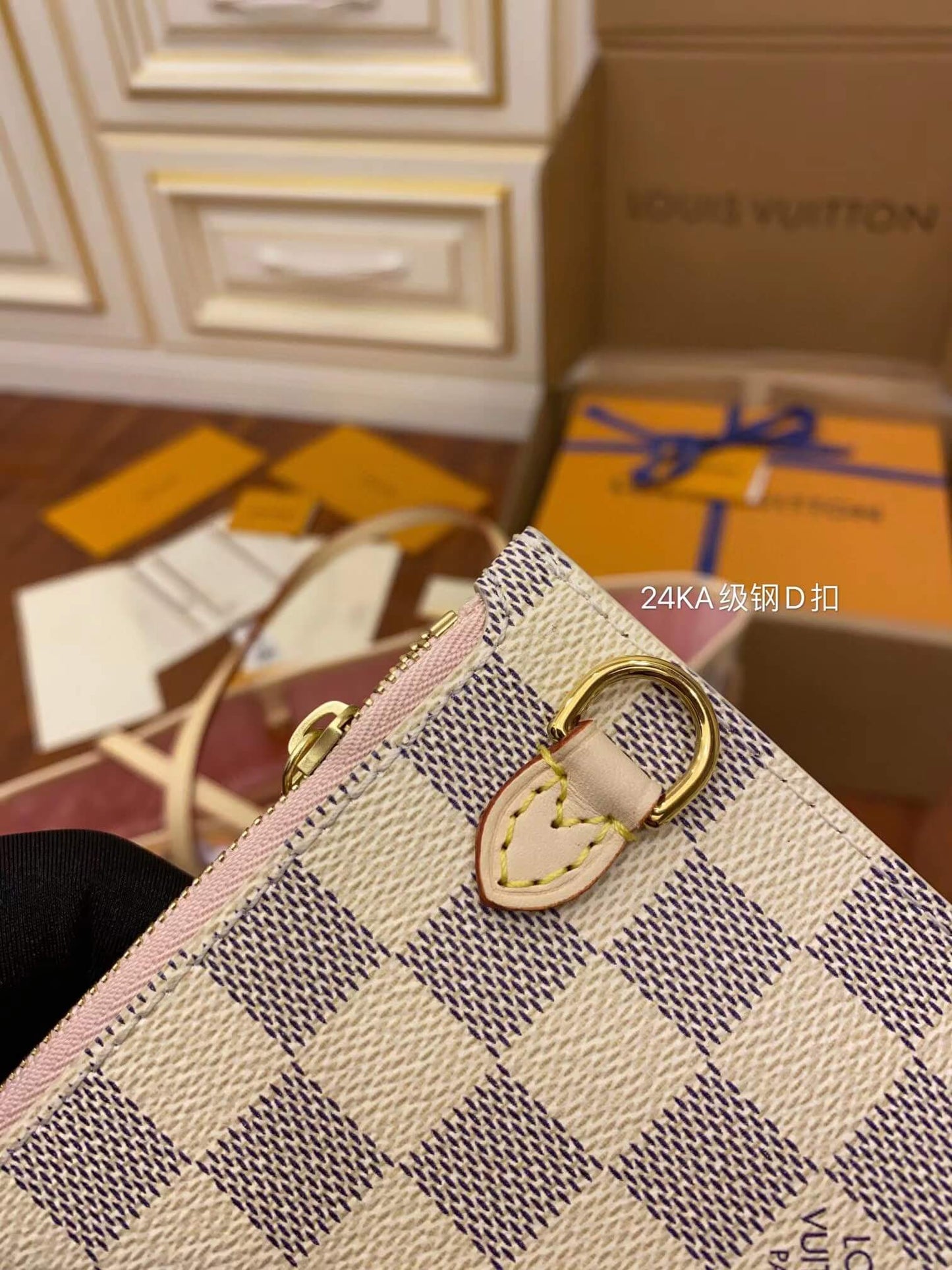 M41605 NEVERFULL MM Damier Ebene WHITE PINK INSIDE original quality