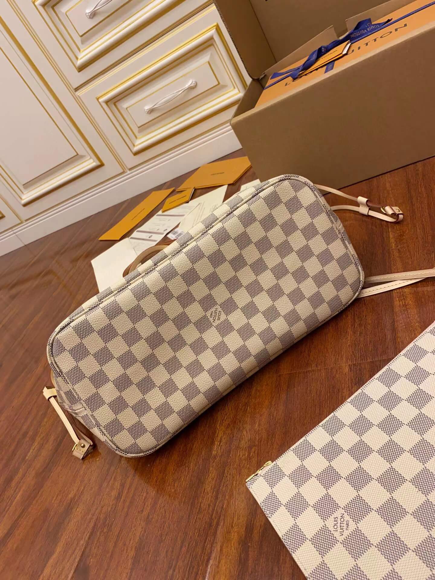 M41605 NEVERFULL MM Damier Ebene WHITE PINK INSIDE original quality