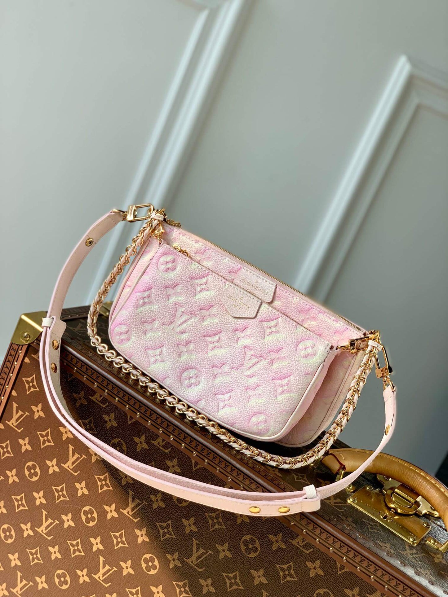 M46093 Multi Pochette Accessoires Handbag cross body bags shoulder bag pink calfskin Monogram Empreinte