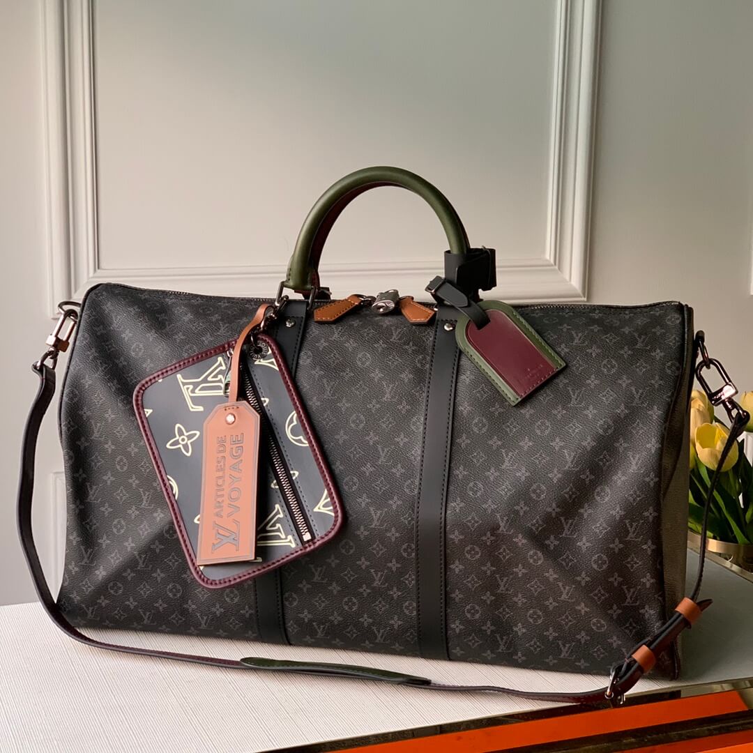 M56856 KEEPALL BANDOULIERE black monogram travel bag