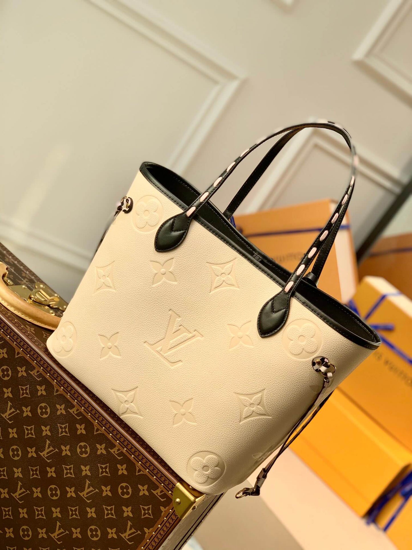 M58525 Match neverfull Monogram bucket bag Handbag white calfskin monogram