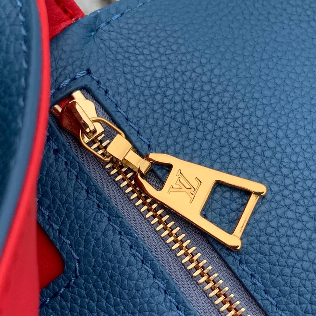 gold zipper blue leather shoulder bag women's