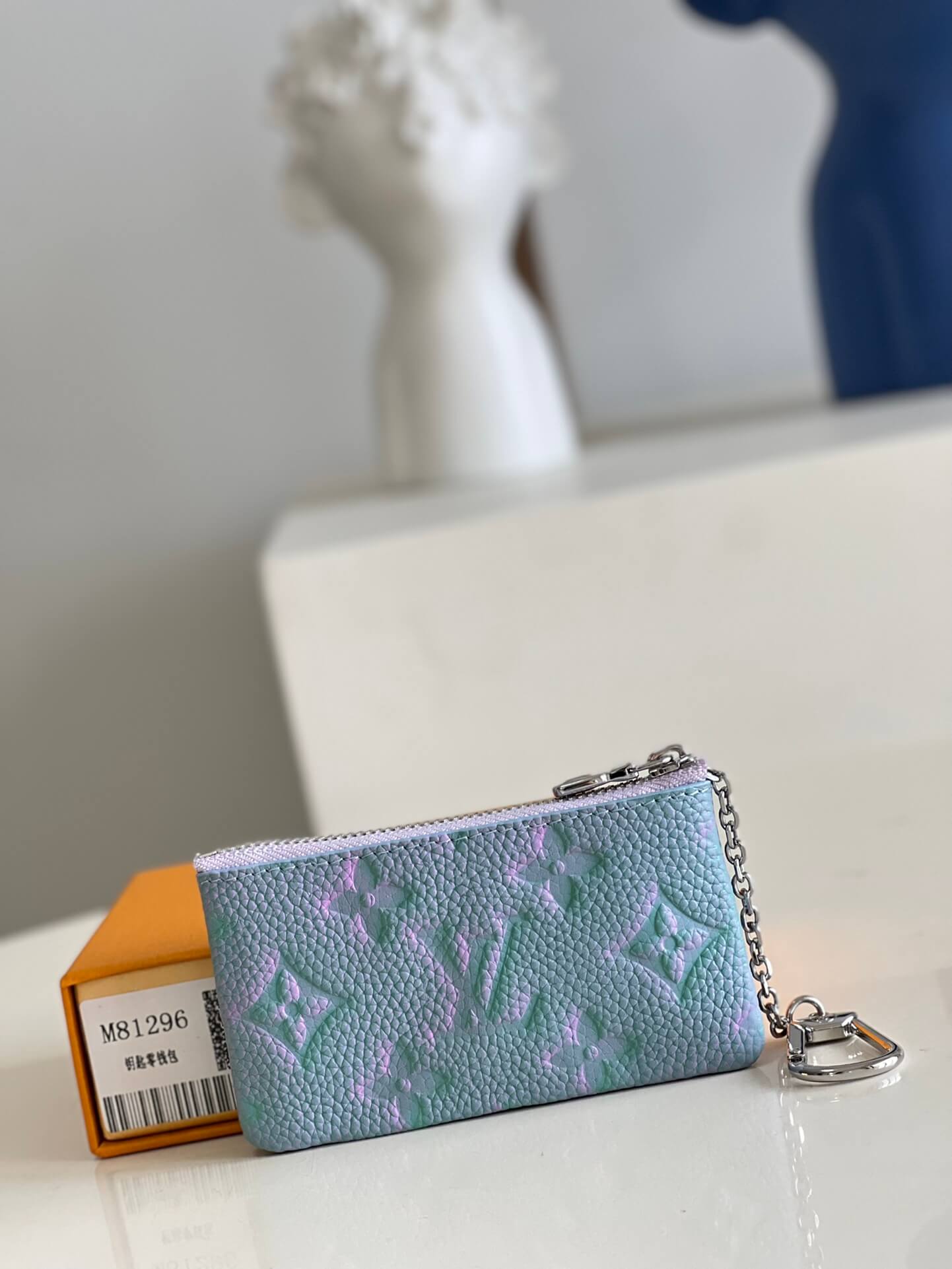 M81296  Key Pouch wallet Embossing monogram Blue Free shipping M62650