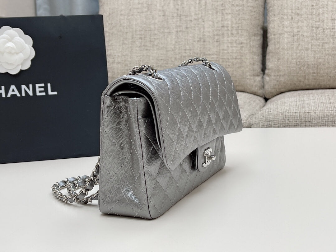 MI0712 Classic  Flap shoulder bag cross body bags grey Lambskin 25cm