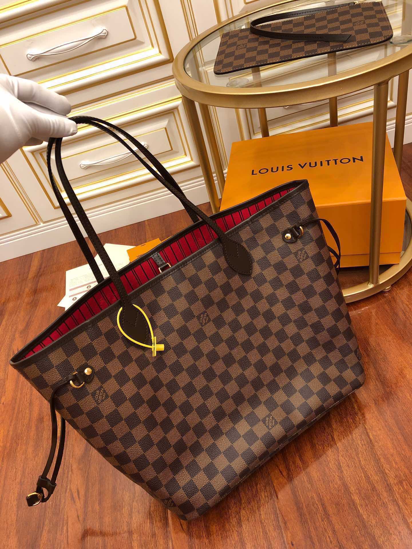 N41358 NEVERFULL MM Cherry Damier Ebene RED INSIDE original quality