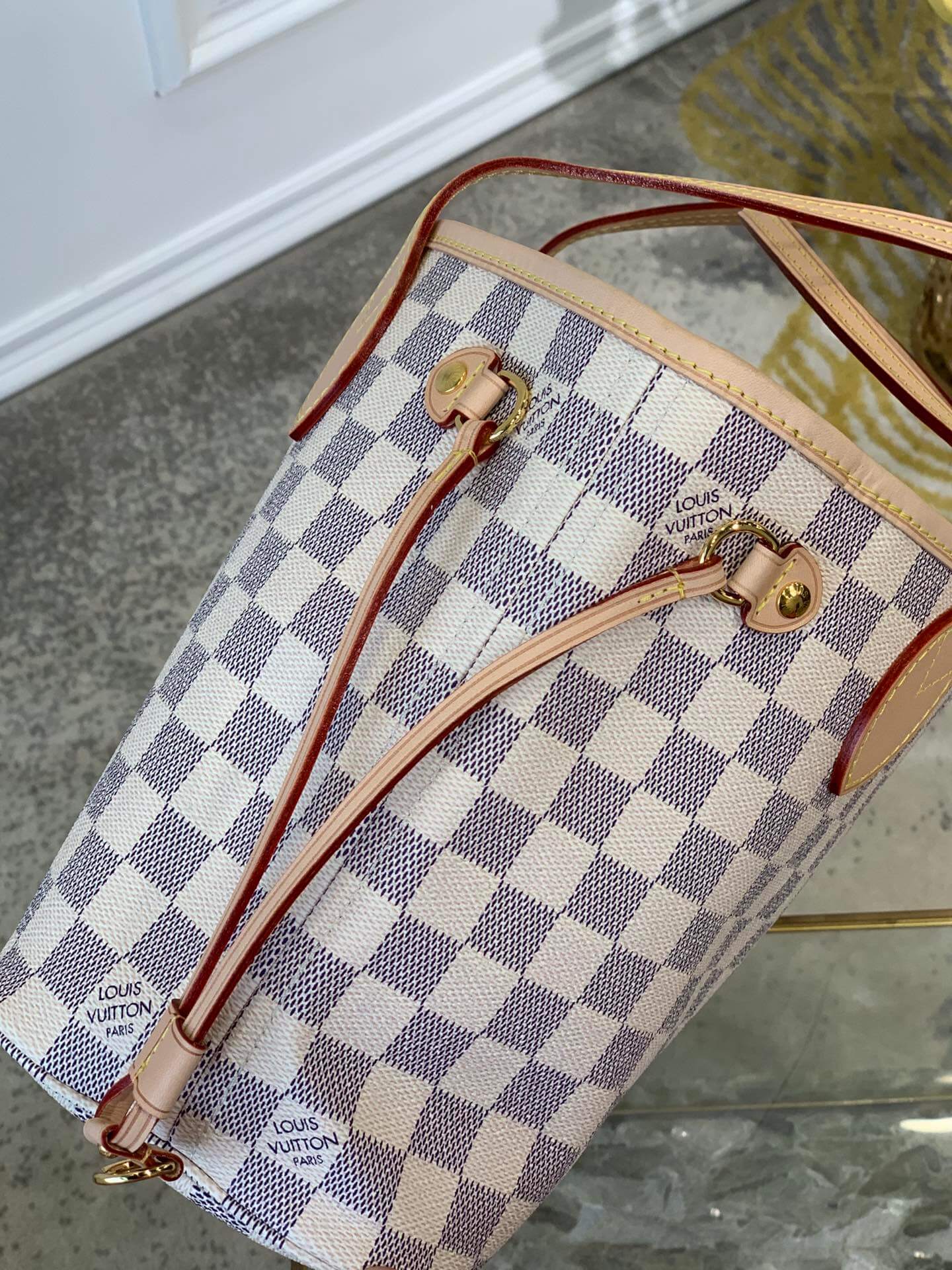 N41362 NEVERFULL PM Damier Azur apricot inside subaxillary bag Handbag damier