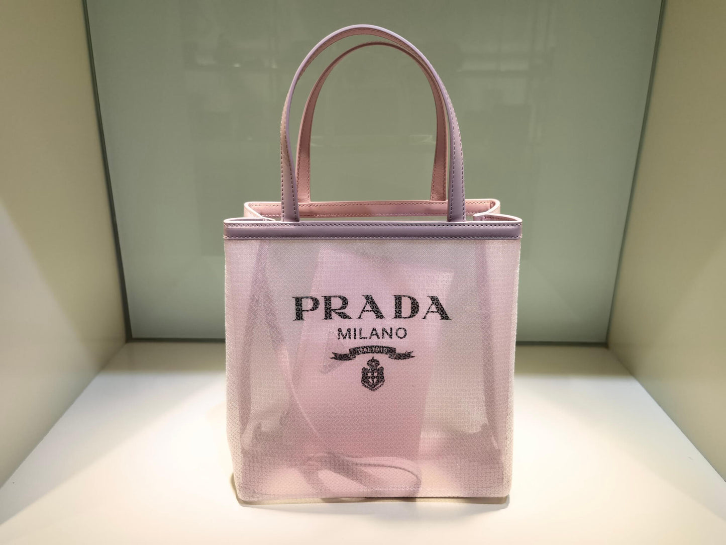 PRA Small Shiny grid mesh tote bag pink 1BG417