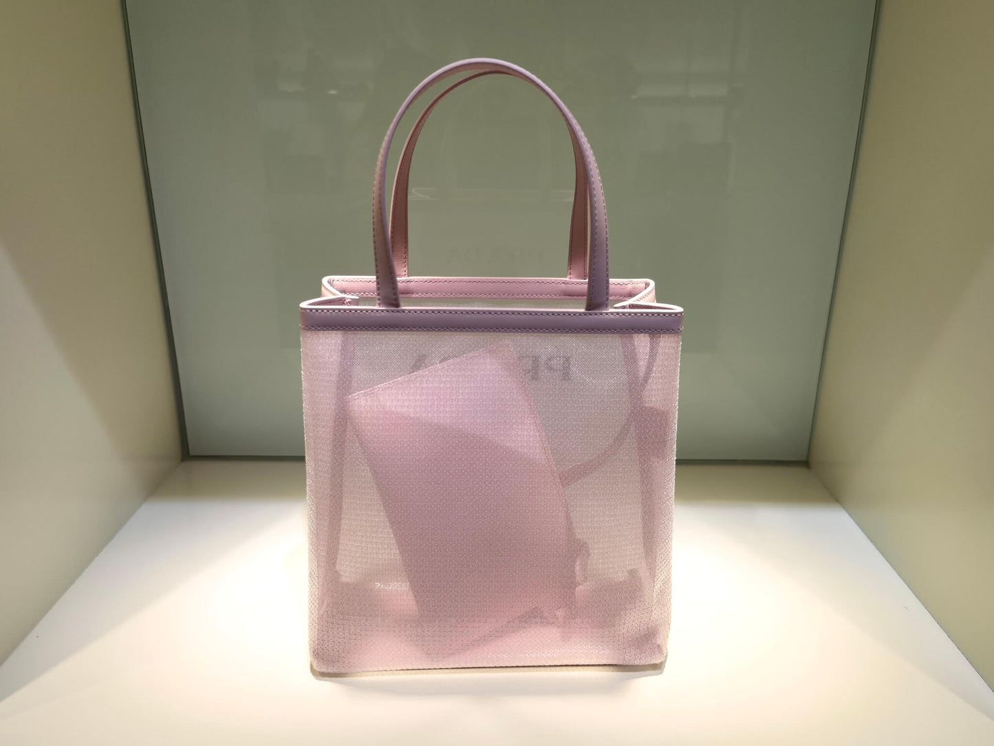 PRA Small Shiny grid mesh tote bag pink 1BG417