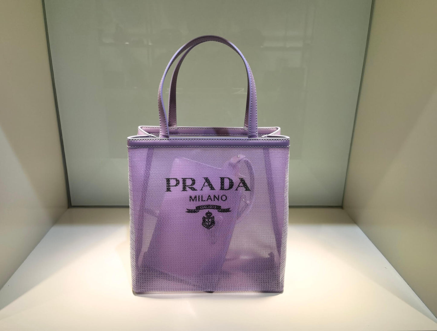 PRA Small Shiny grid mesh tote bag purple 1BG417