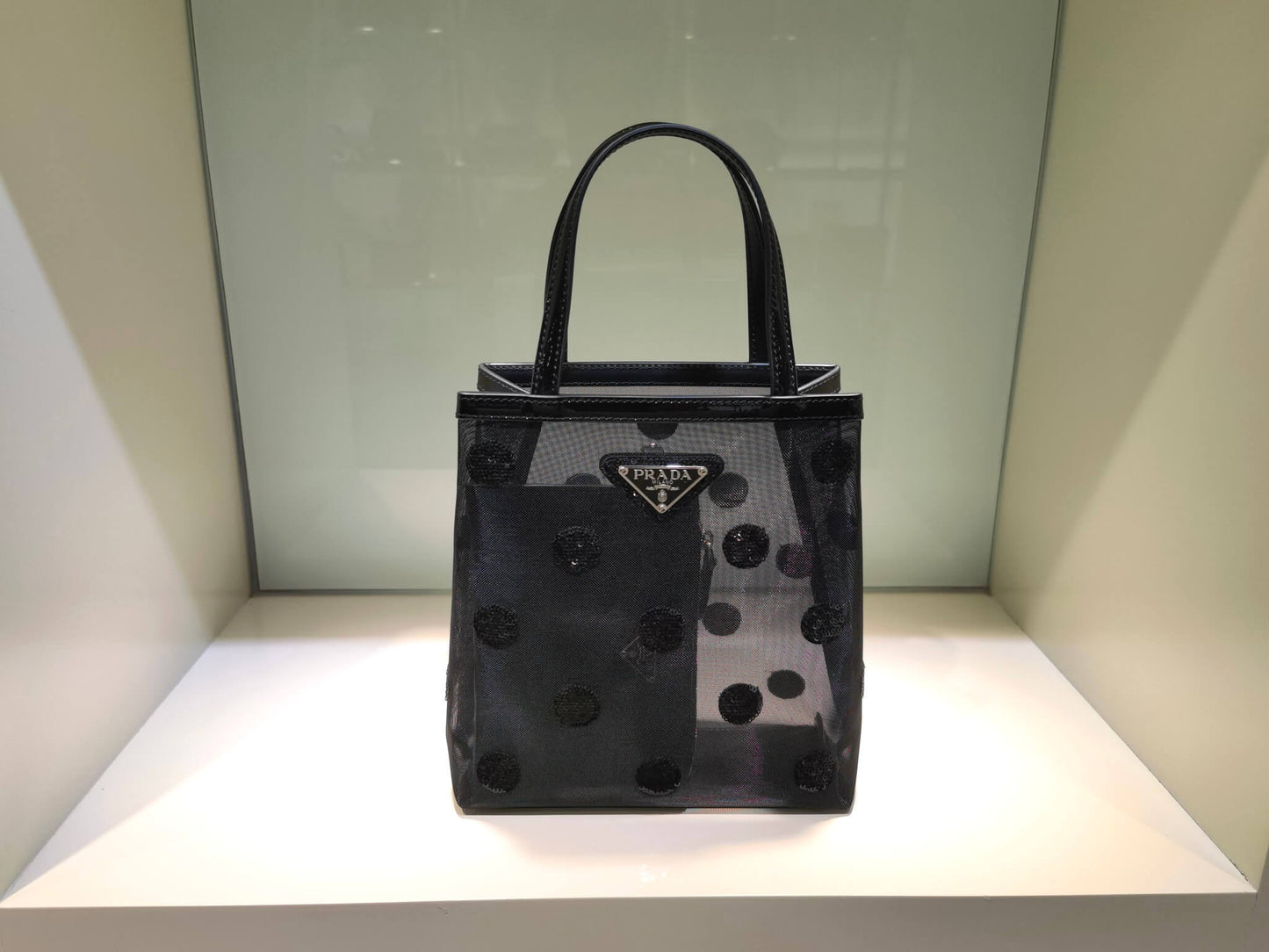 PRA Small polka-dot mesh tote bag black 1BG417