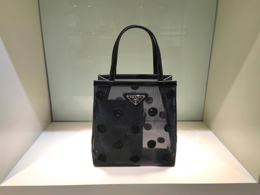 PRA Small polka-dot mesh tote bag black 1BG417