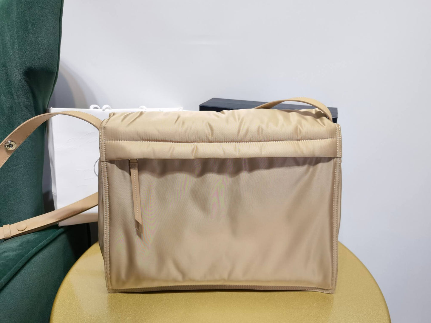 PRA 1BD256 Large padded Re-Nylon shoulder bag apricot