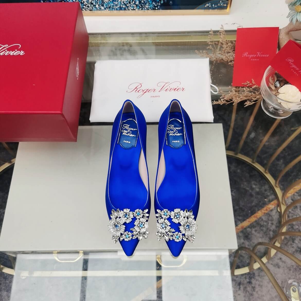 RV0724 Bouquet Strass High-heeled shoes Women's shoes blue