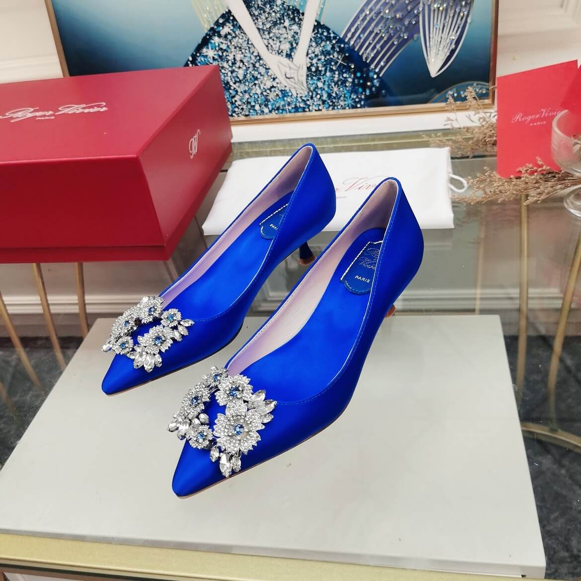 RV0724 Bouquet Strass High-heeled shoes Women's shoes blue