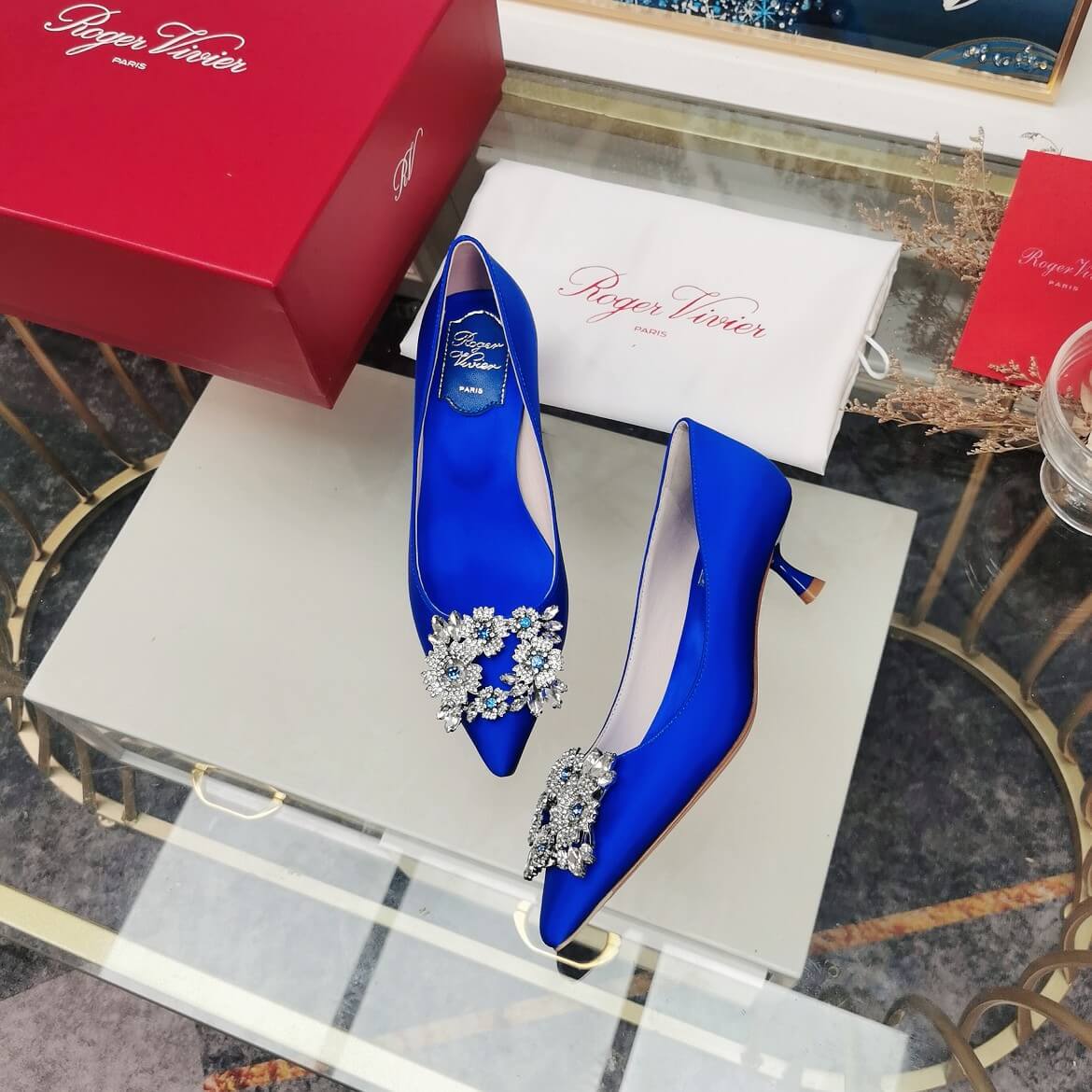 RV0724 Bouquet Strass High-heeled shoes Women's shoes blue