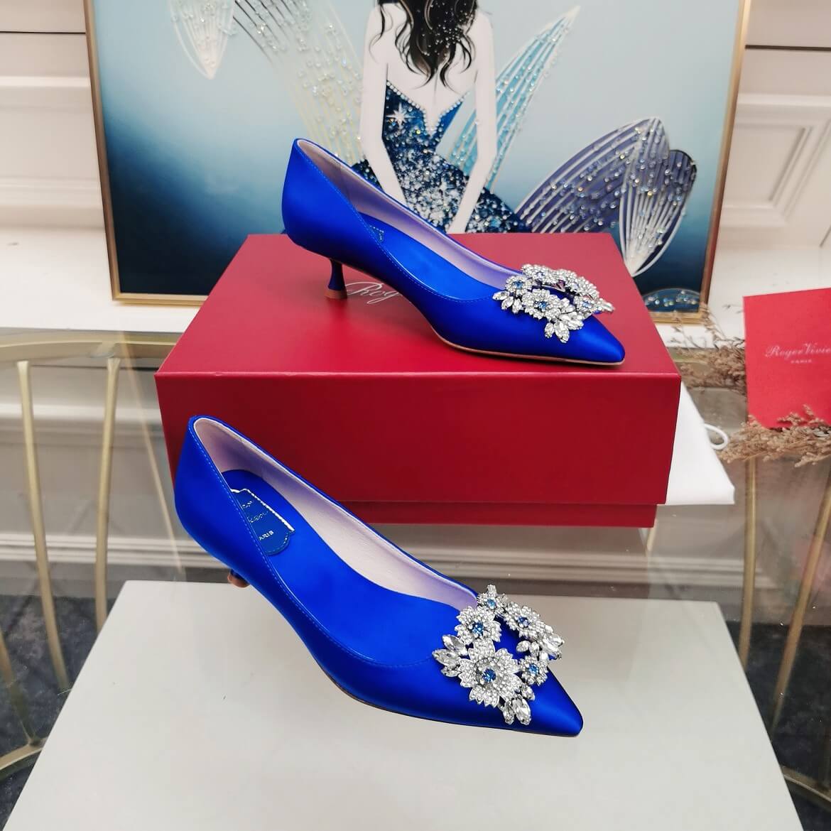 RV0724 Bouquet Strass High-heeled shoes Women's shoes blue