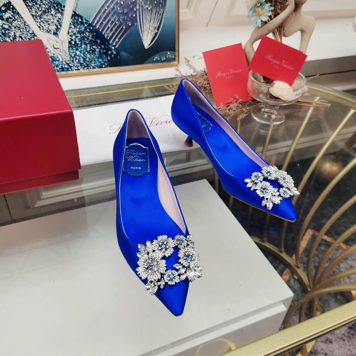 RV0724 Bouquet Strass High-heeled shoes Women's shoes blue