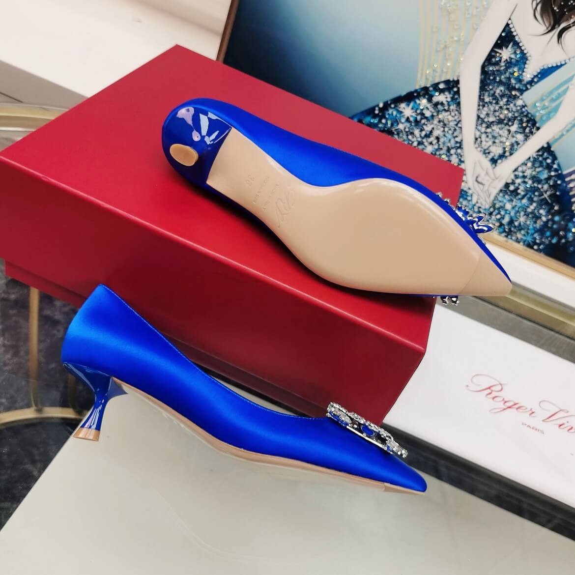 RV0724 Bouquet Strass High-heeled shoes Women's shoes blue