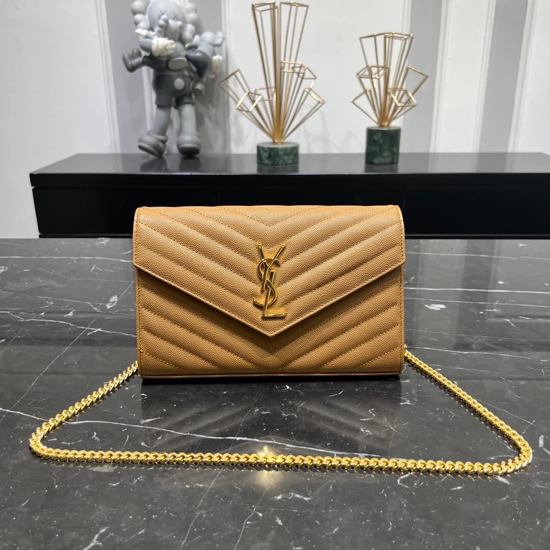 Saint lauren chain bag gold caviar leather