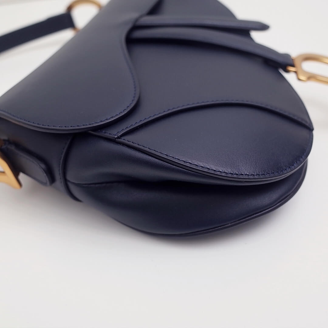 DO Saddle bag black 26cm gold hardware plain leather 6816