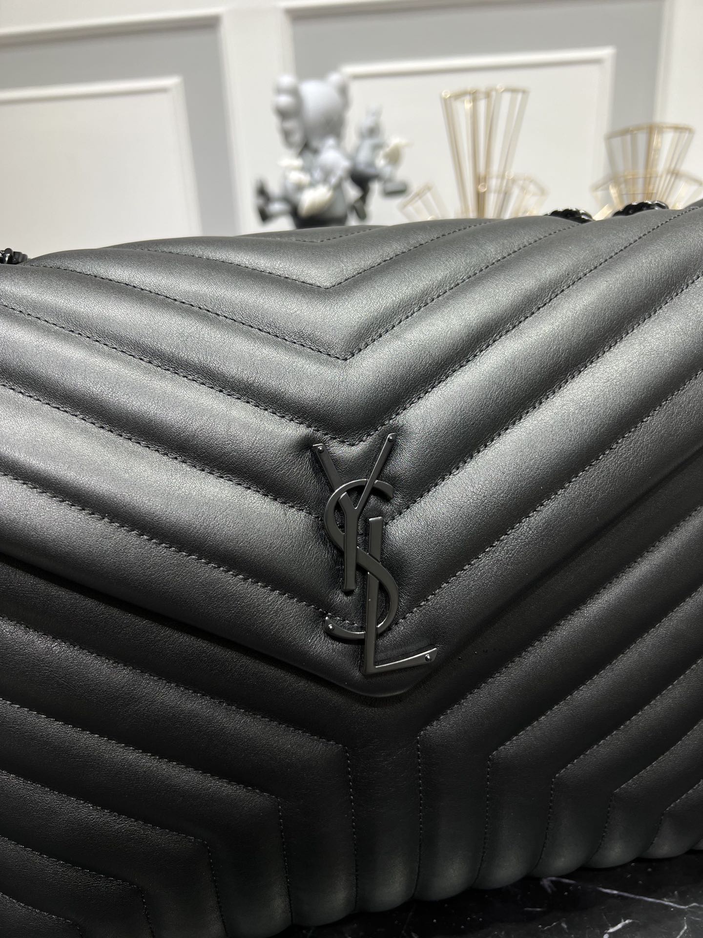 Ysl 457014 LOULOU Front flap bag black hardware supper big size 38cm