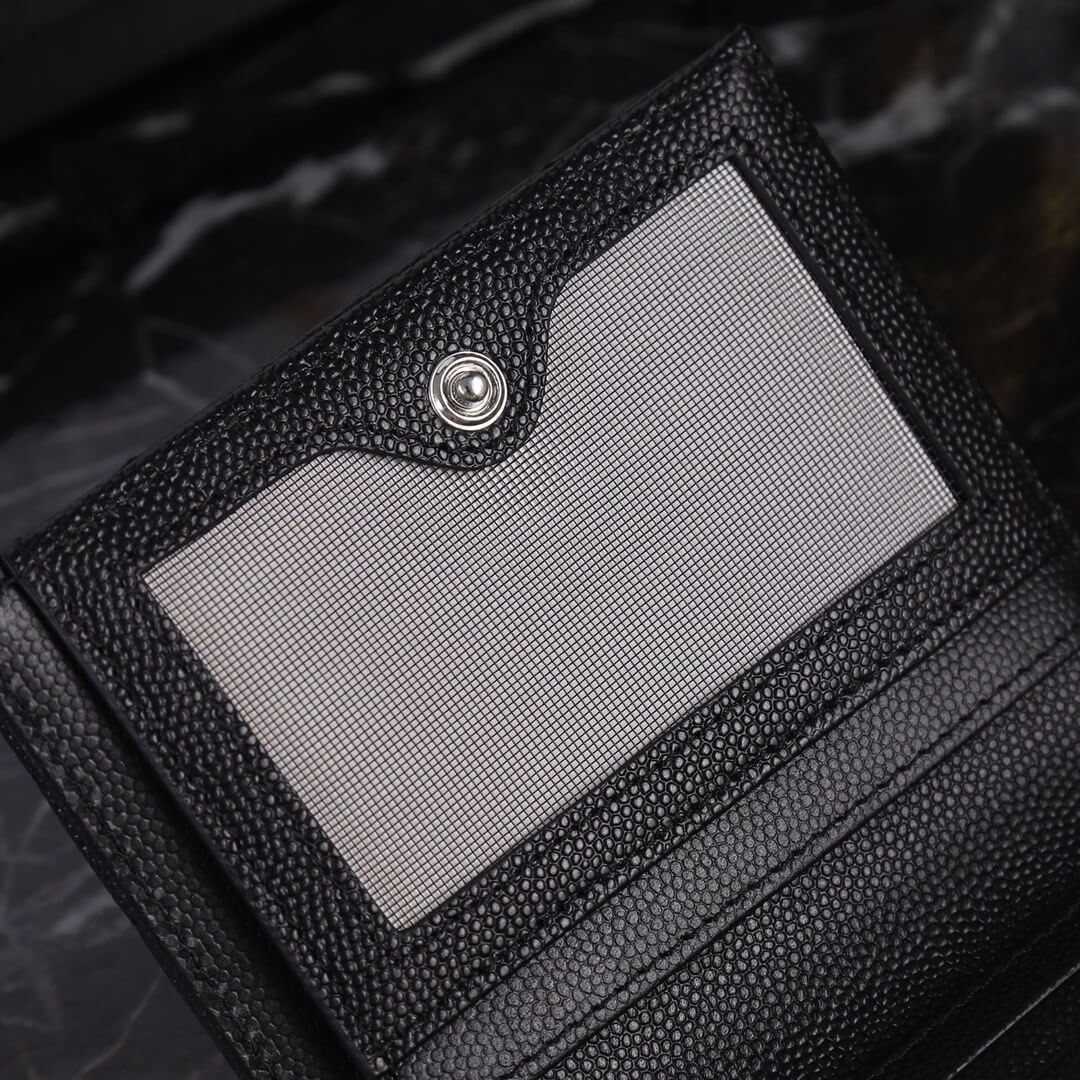 YS-L517045 wallet black metallic silver Leather Free shipping