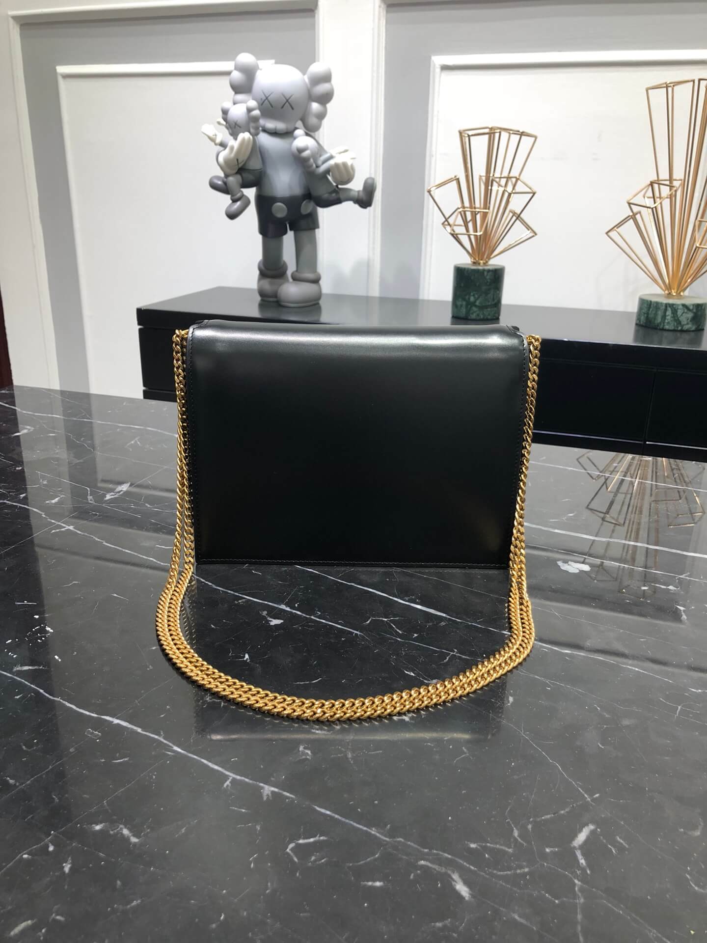 YSL 532750 BLACK CASSANDRA MEDIUM CHAIN BAG IN SMOOTH LEATHER