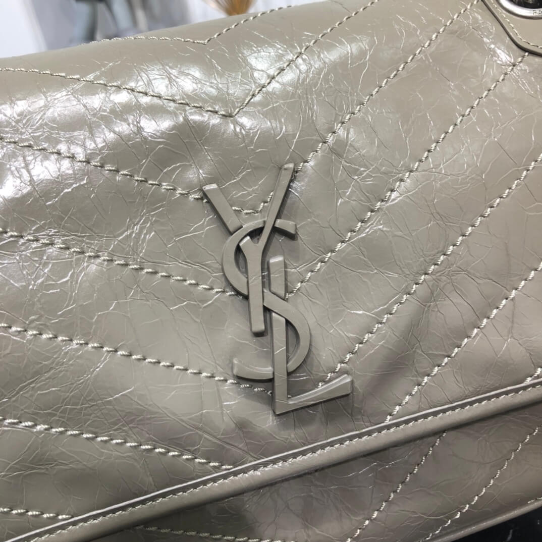 YSL NIKI medium 28cm Cement grey fold retro leaher shoulder bag 633158