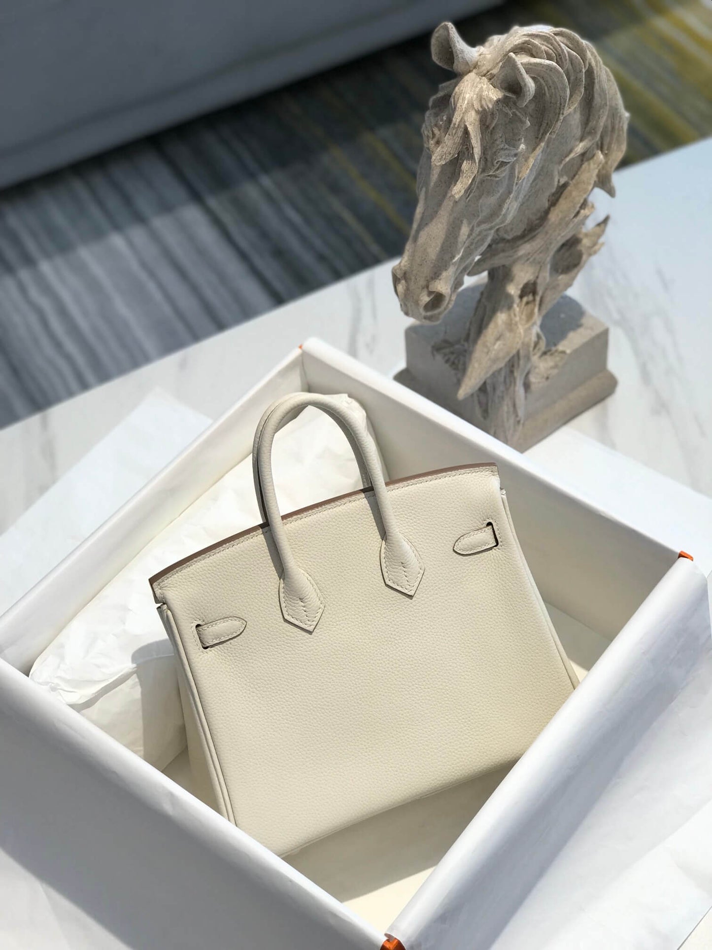 HM Birkin bag 25/30 togo leather WHITE SILVER hardware