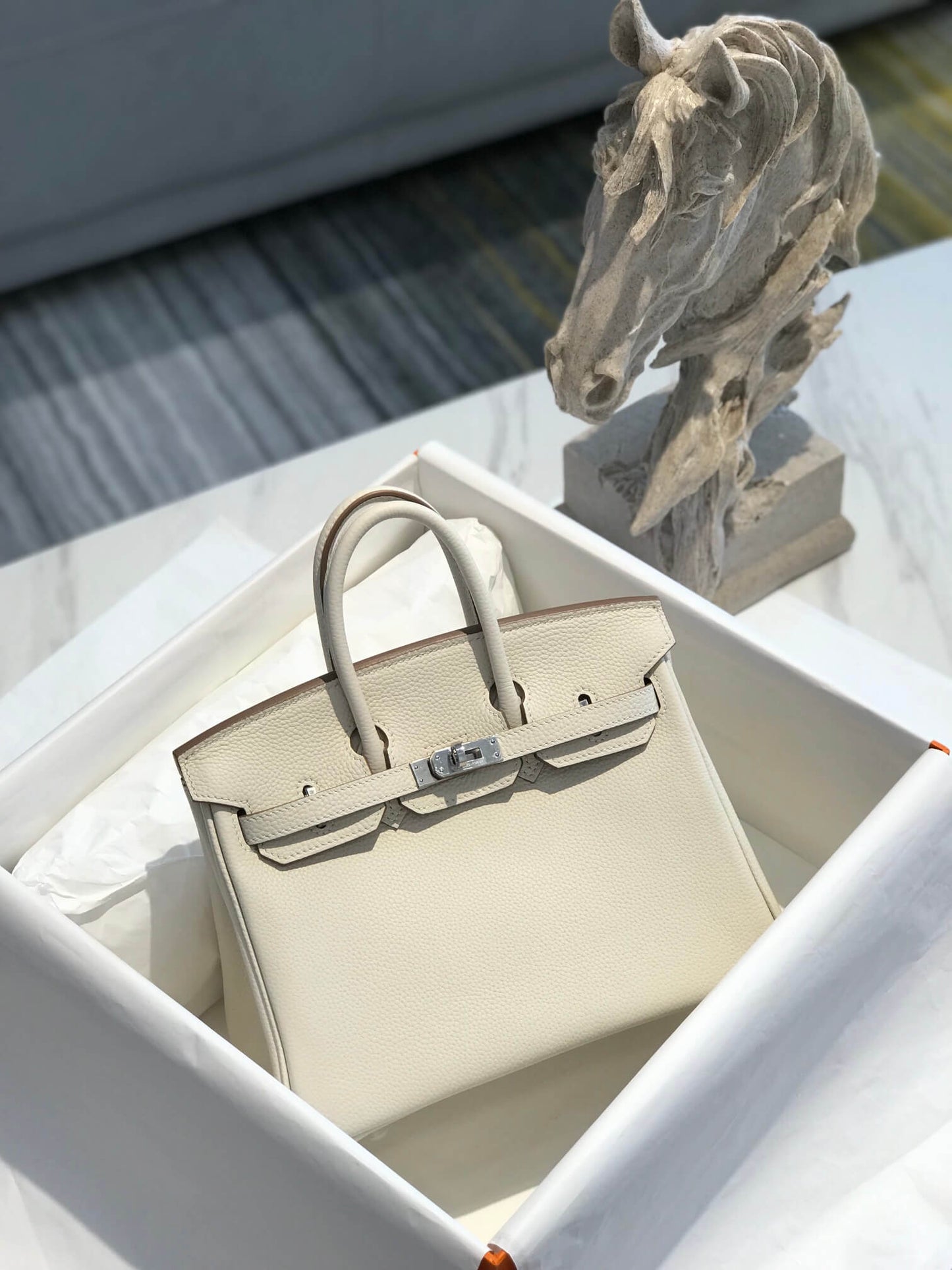 HM Birkin bag 25/30 togo leather WHITE SILVER hardware