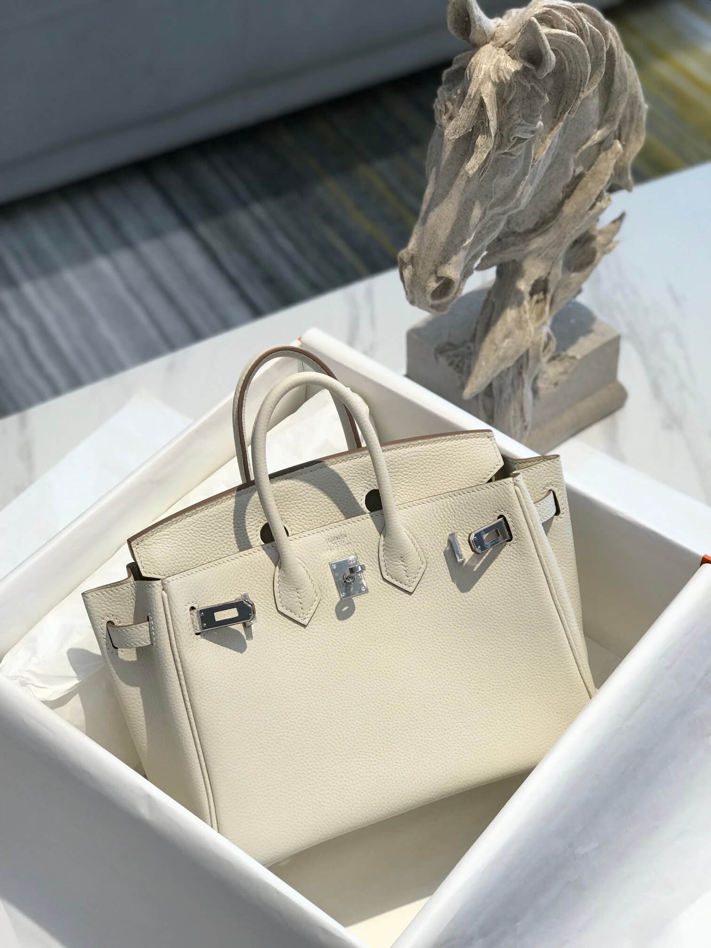 HM Birkin bag 25/30 togo leather WHITE SILVER hardware