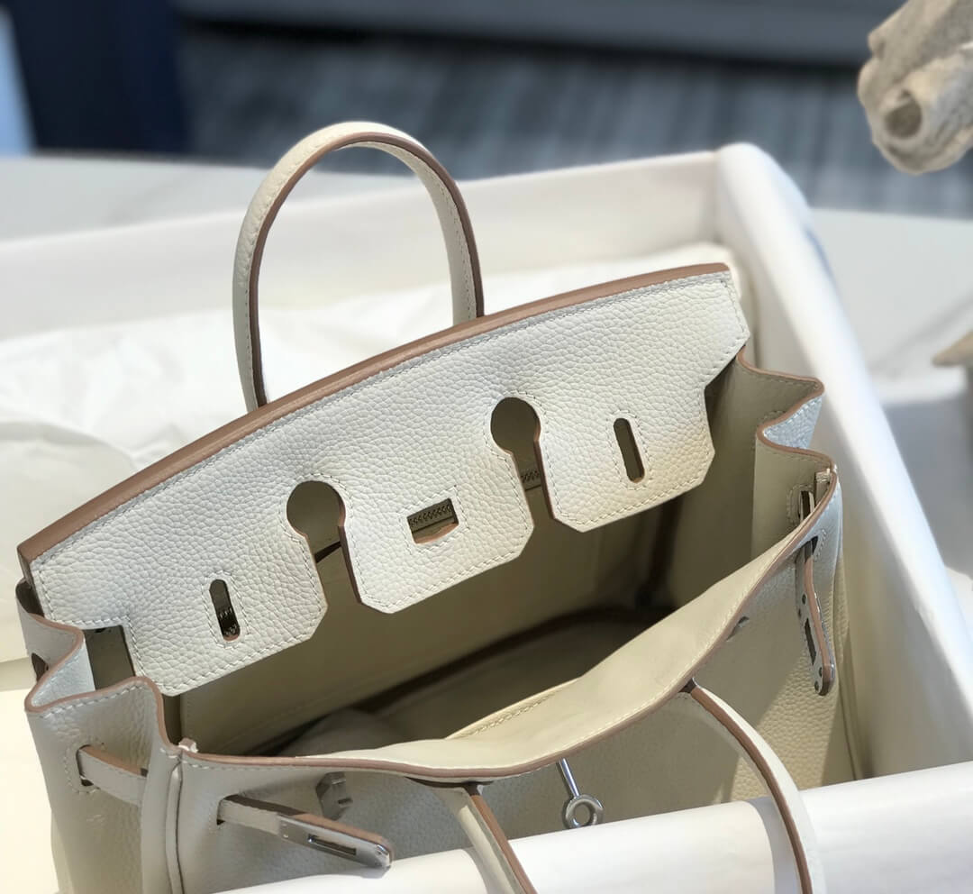 HM Birkin bag 25/30 togo leather WHITE SILVER hardware