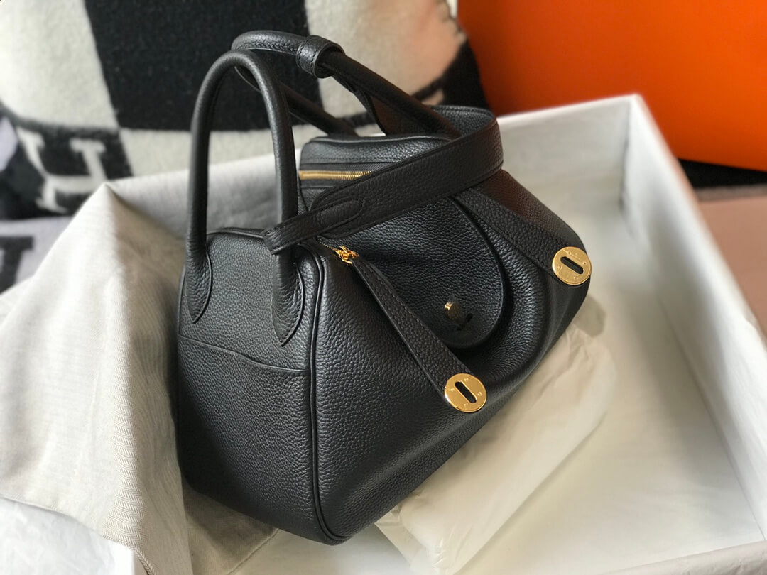 black lindy 26 gold togo leather