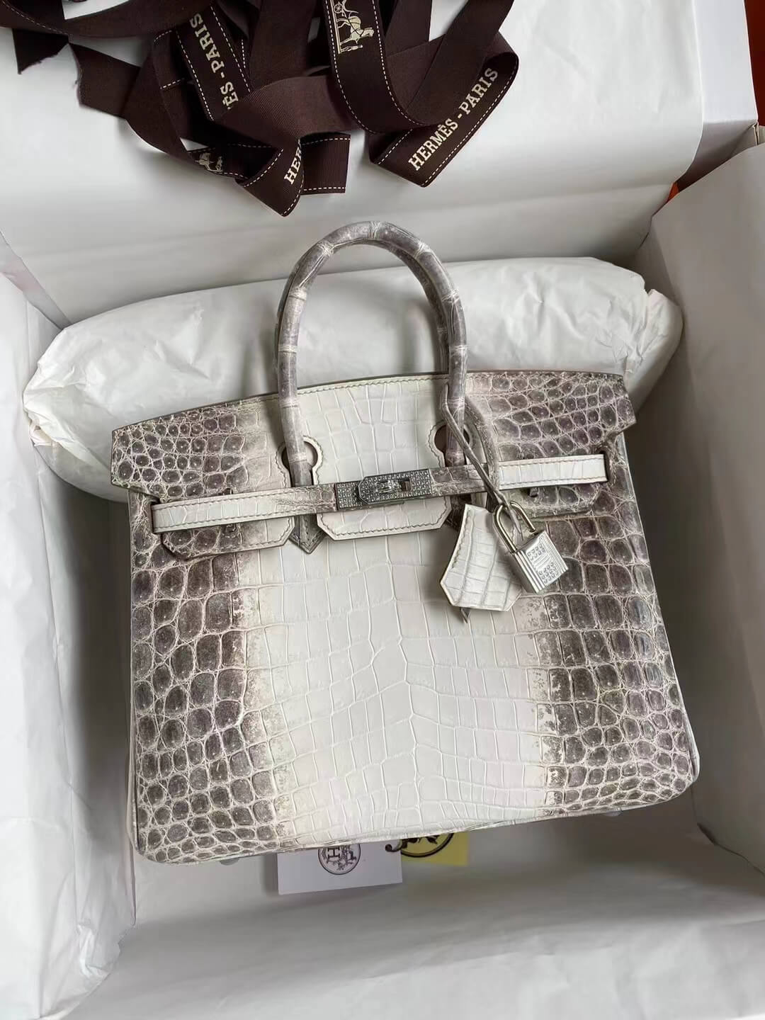 HM Birkin 30 real crocodile leather Diamond buckle Himalayan