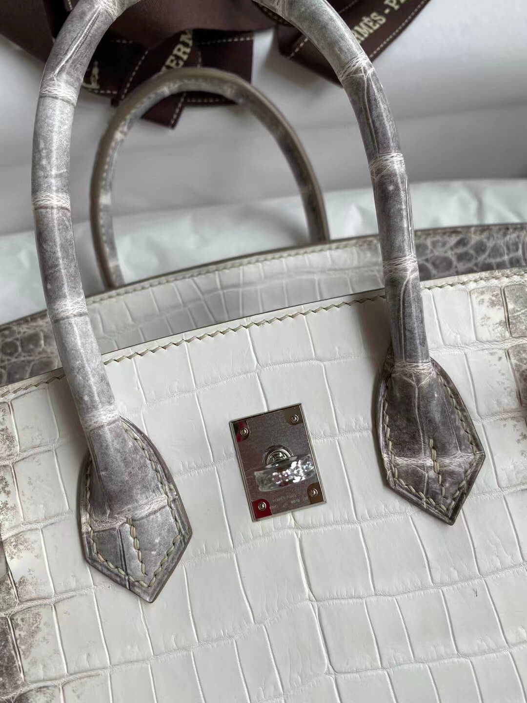 HM Birkin 30 real crocodile leather Diamond buckle Himalayan