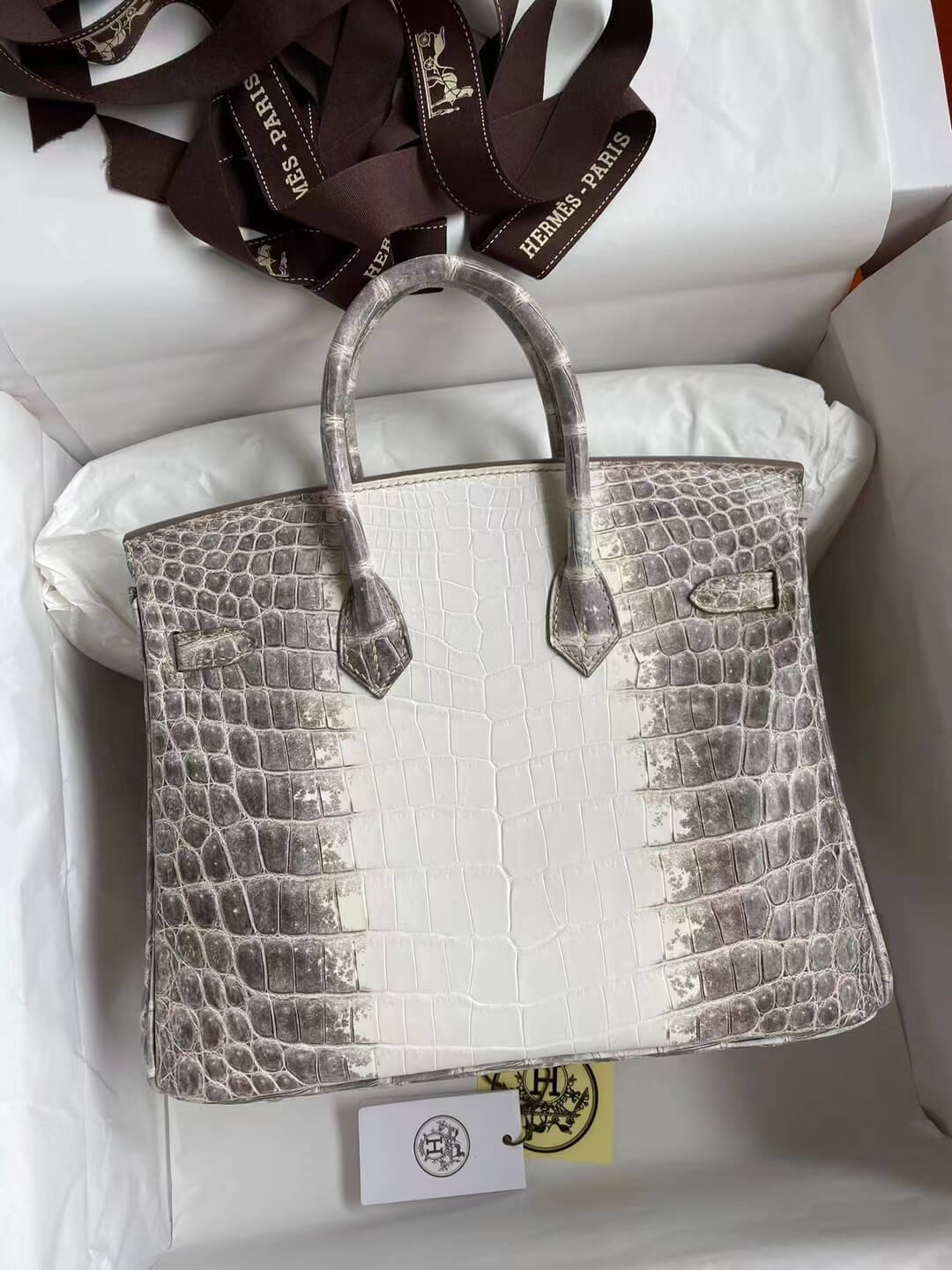 HM Birkin 30 real crocodile leather Diamond buckle Himalayan