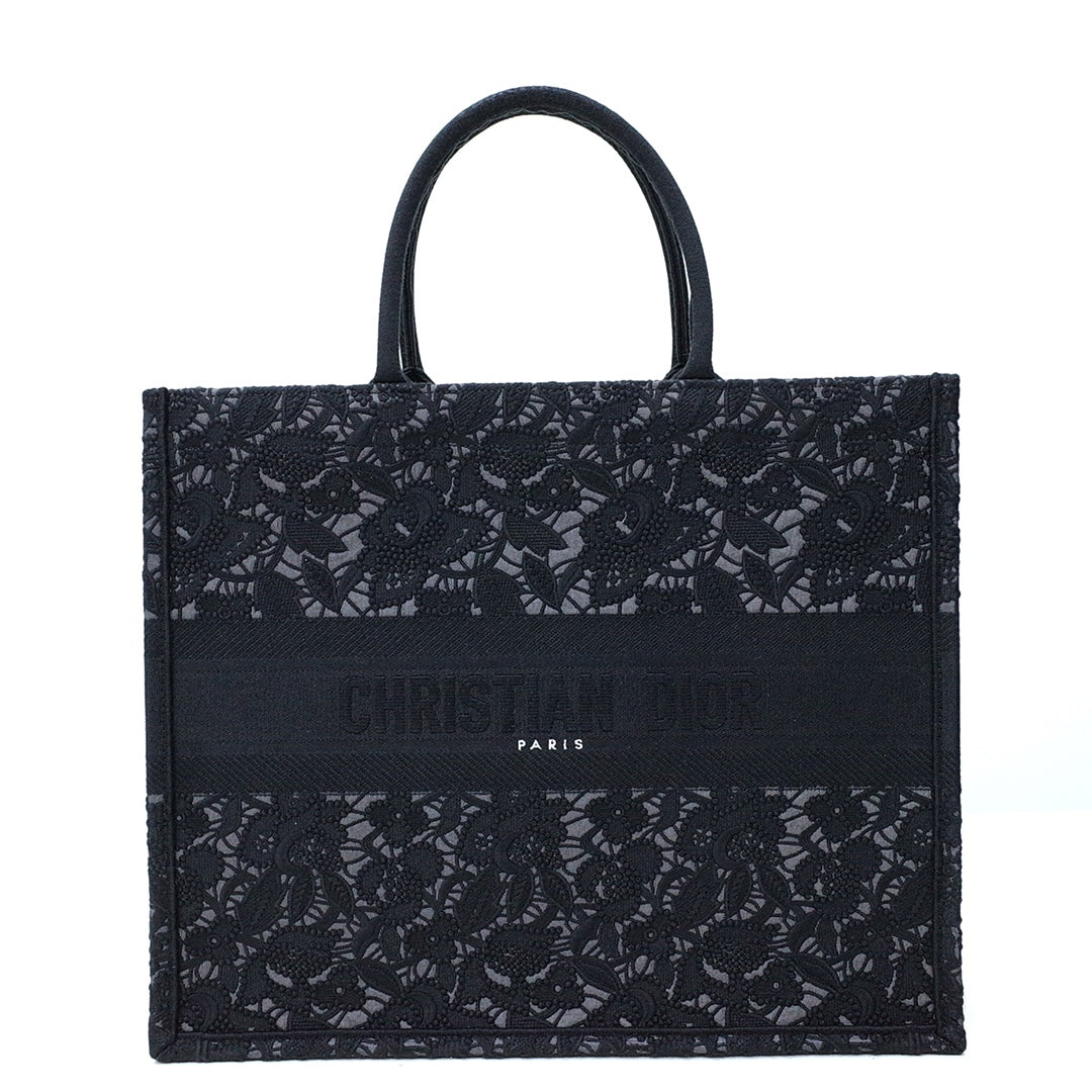 DO1286 book tote small size 36.5cm 41.5cm embroidery black-3